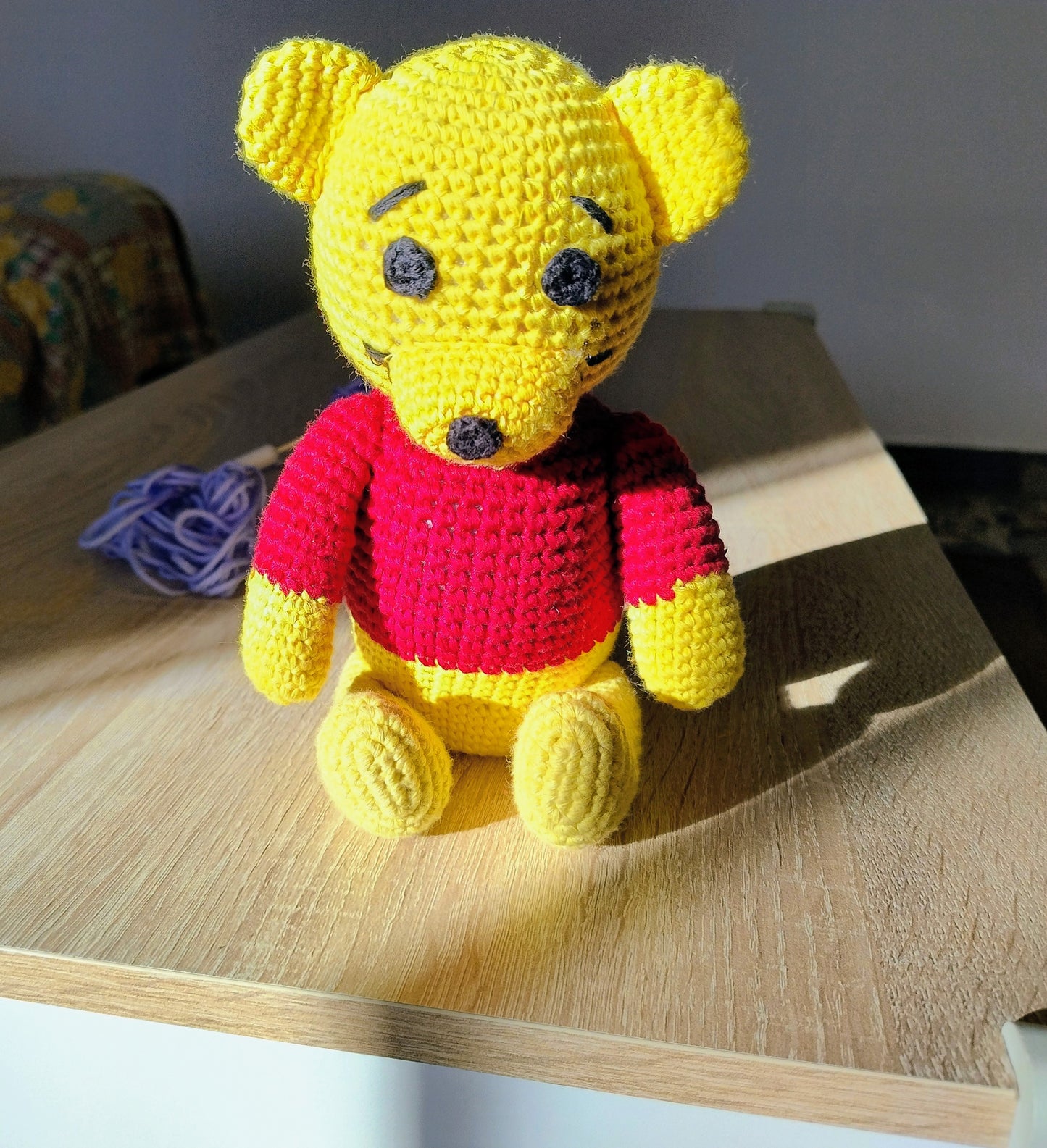 Yellow and Red Amigurumi Teddy Bear (28cm) - Handmade Plush