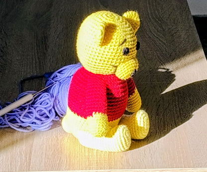 Yellow and Red Amigurumi Teddy Bear (28cm) - Handmade Plush