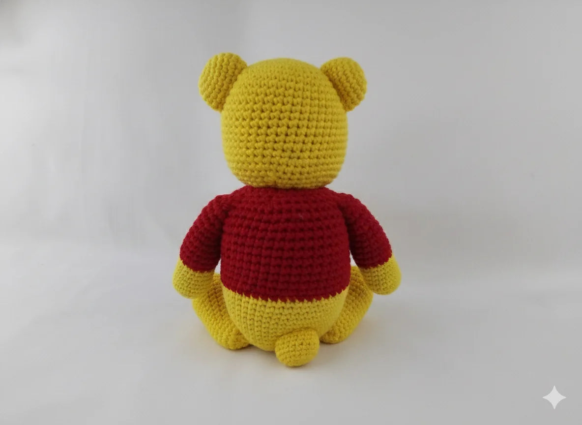 Yellow and Red Amigurumi Teddy Bear (28cm) - Handmade Plush