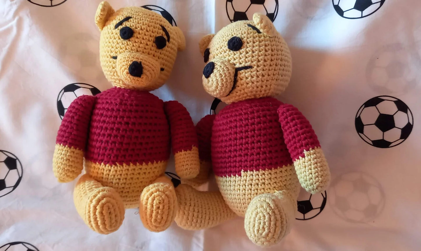 Yellow and Red Amigurumi Teddy Bear (28cm) - Handmade Plush