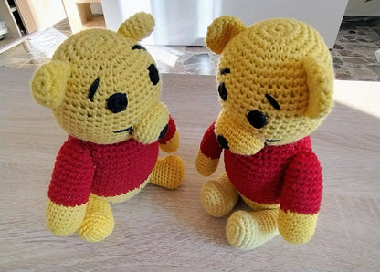 Yellow and Red Amigurumi Teddy Bear (28cm) - Handmade Plush