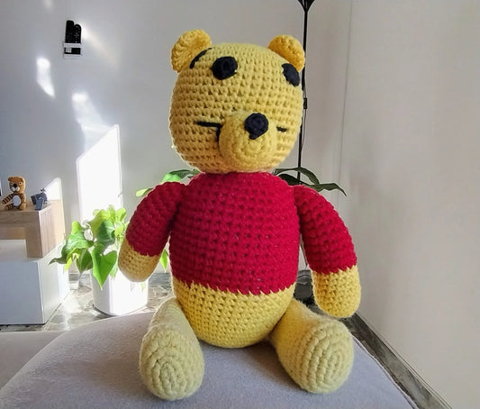 Orsetto Amigurumi Giallo e Rosso (28cm) - Peluche Fatto a Mano