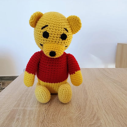 Yellow and Red Amigurumi Teddy Bear (28cm) - Handmade Plush