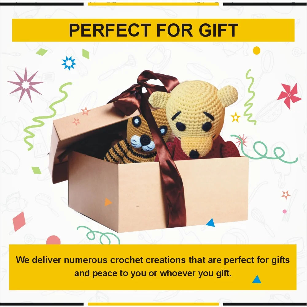 Yellow and Red Amigurumi Teddy Bear (28cm) - Handmade Plush