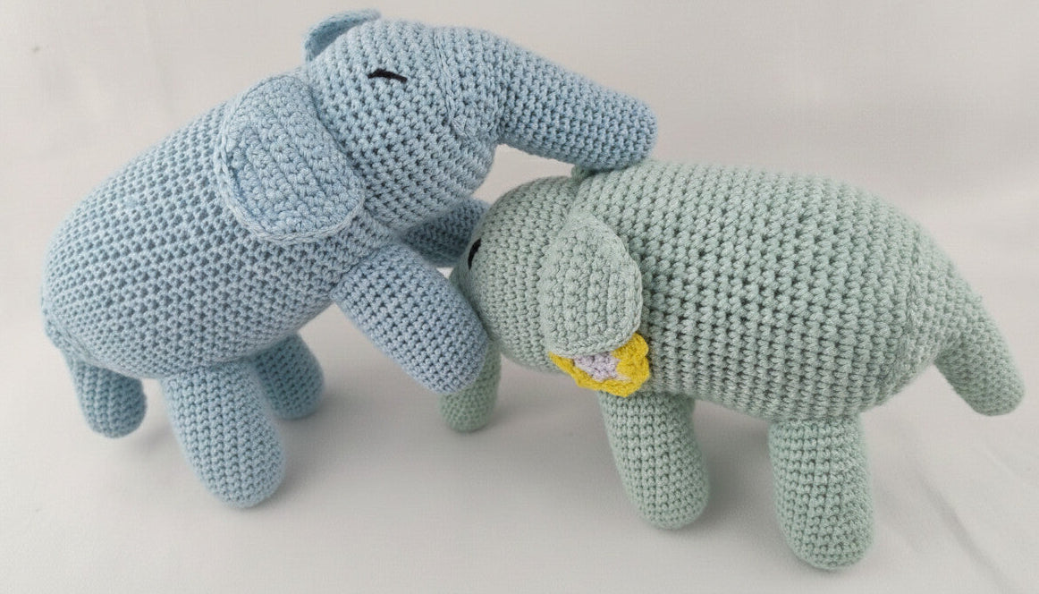 Artisan crochet elephant pair - Handmade plush toy gift bundle