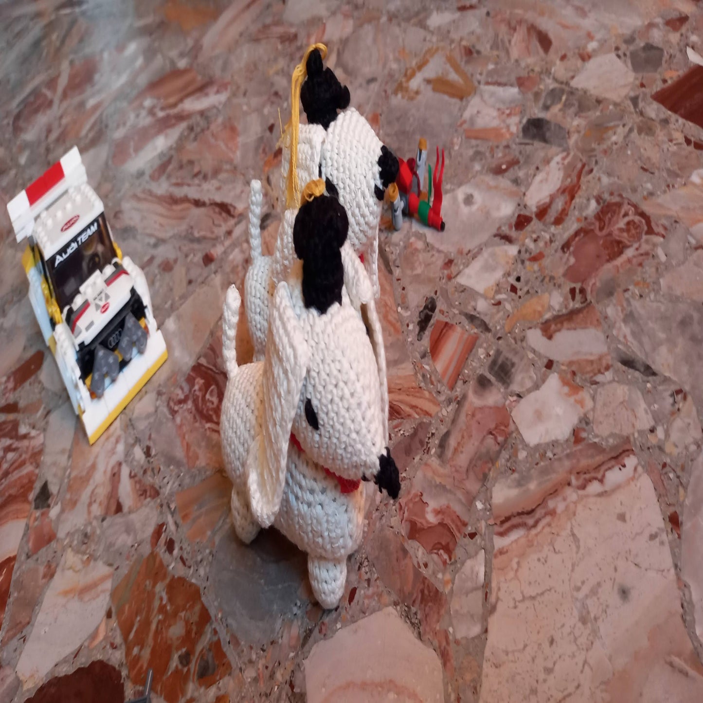 Handmade crochet graduation dog amigurumi Lego scene artisan plush gift graduate