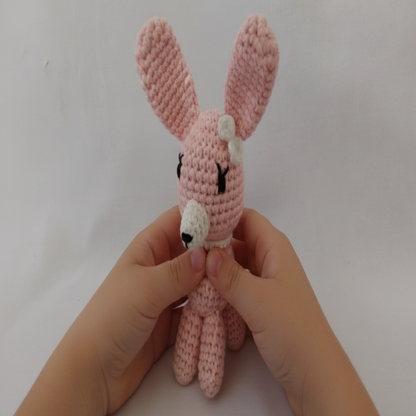 Handcrafted pink rabbit amigurumi crochet plush toy artisan made in Italy
