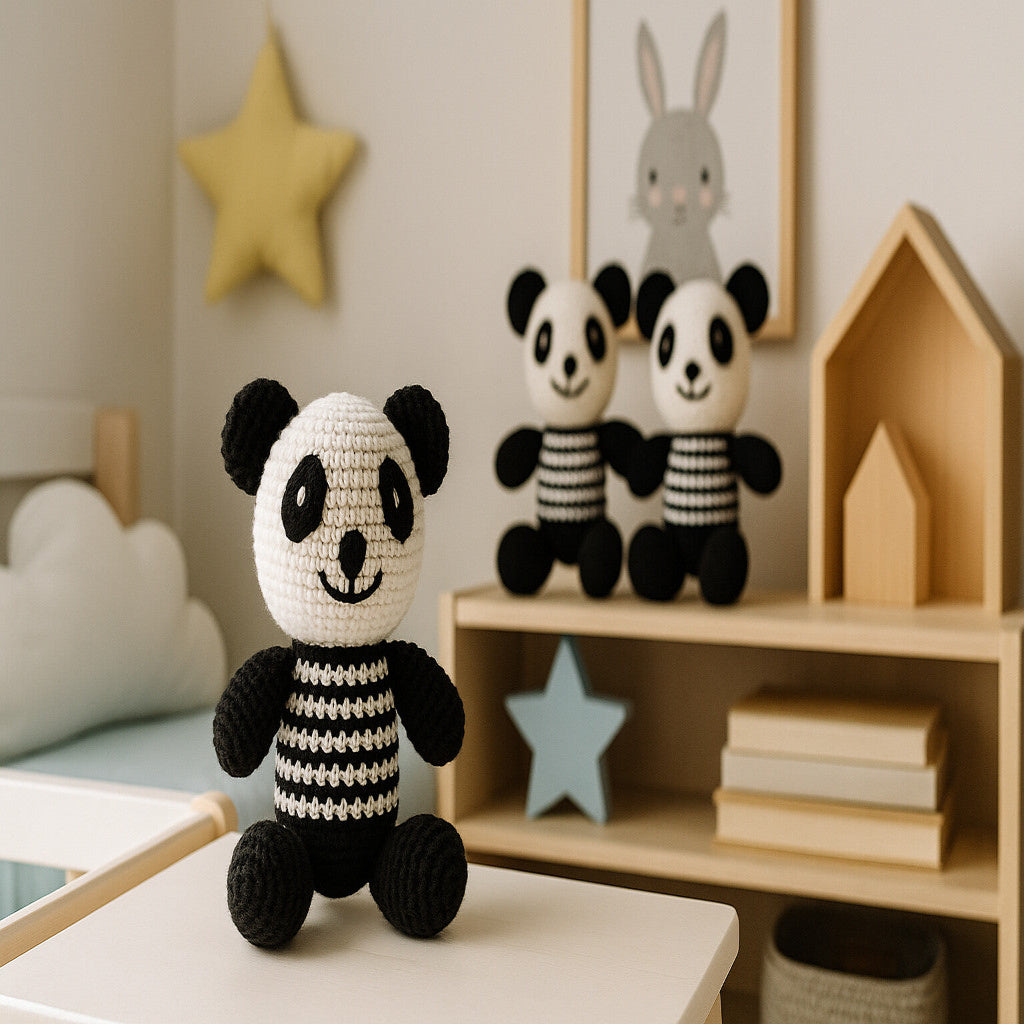 Handmade panda amigurumi crochet nursery decor baby room soft toy gift