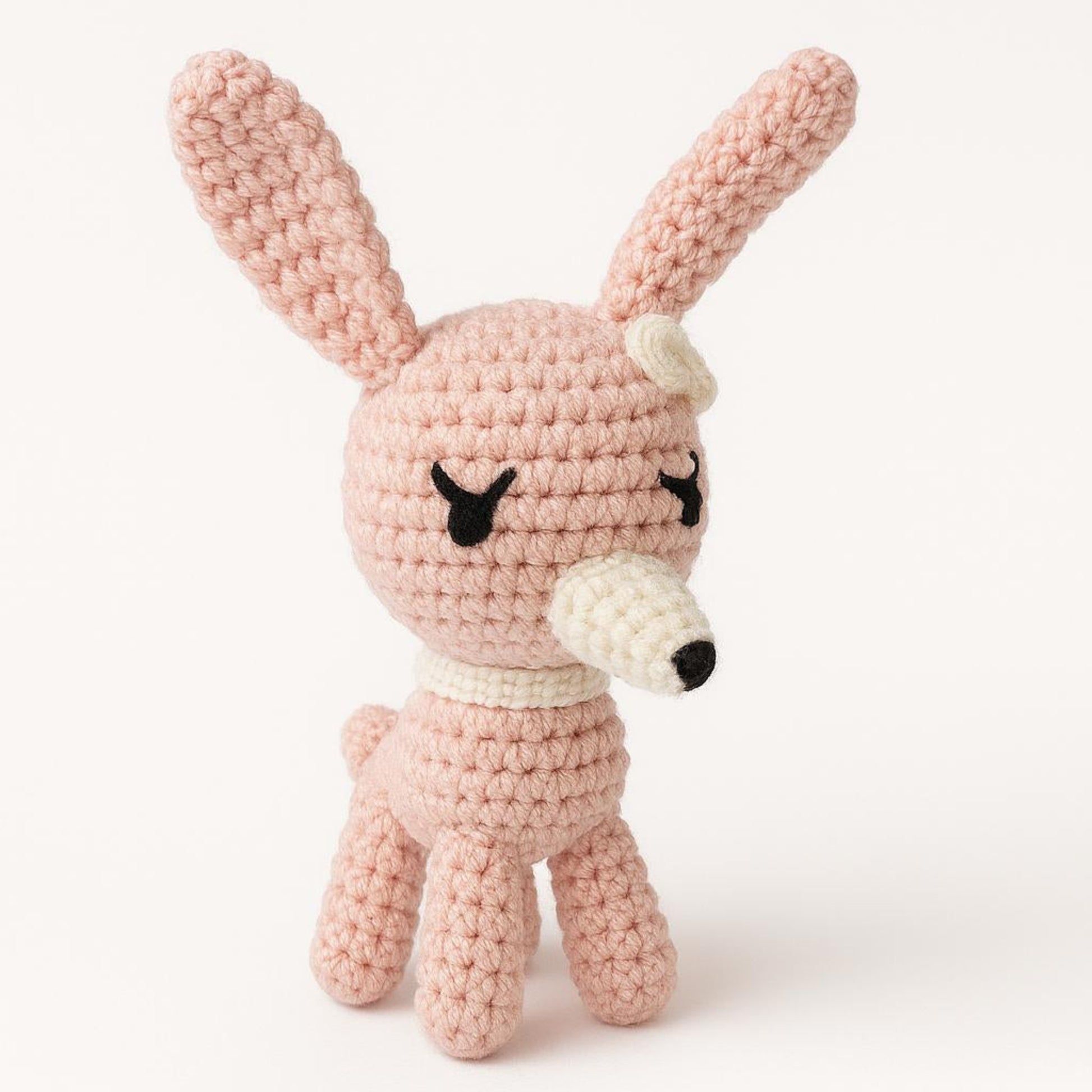 Pink rabbit amigurumi handmade crochet plush toy standing artisan gift