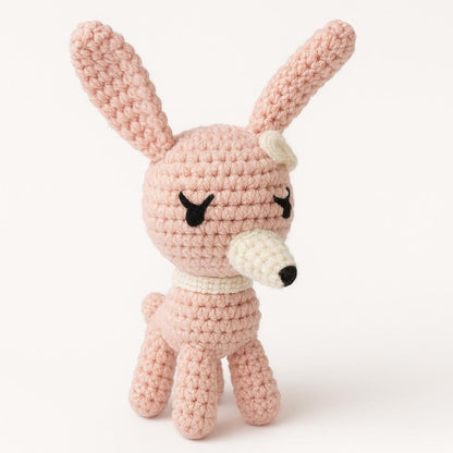 Pink rabbit amigurumi handmade crochet plush toy standing artisan gift