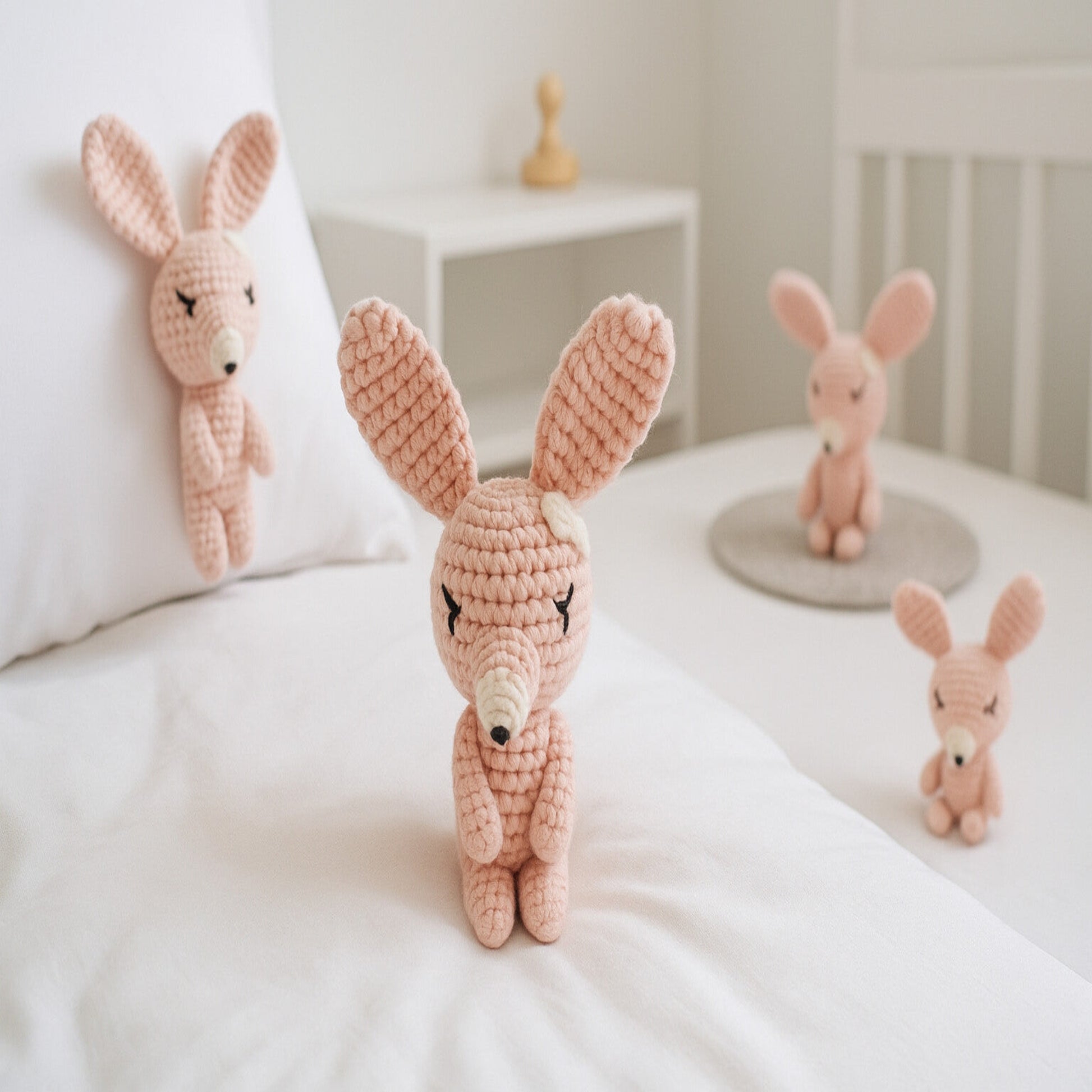 Handmade crochet rabbit amigurumi nursery bed decoration for baby room
