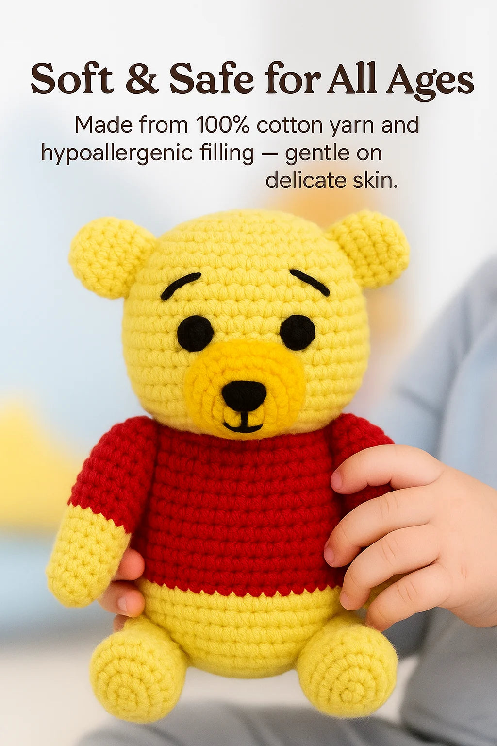 Yellow and Red Amigurumi Teddy Bear (28cm) - Handmade Plush