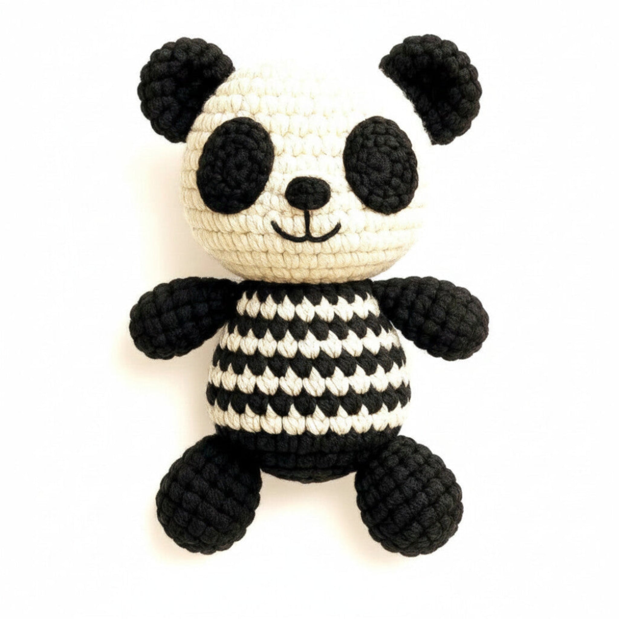 Handcrafted crochet panda amigurumi with safe cotton yarn and detailed artisan stitching