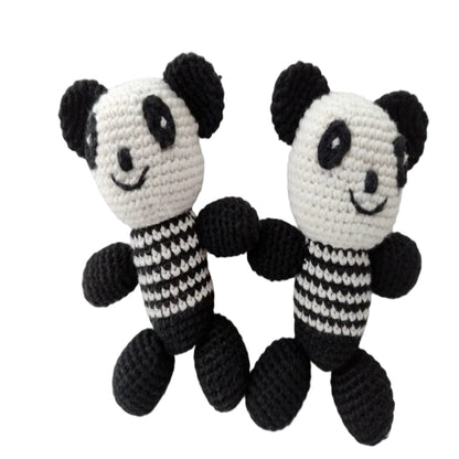 Set of two handmade crochet panda amigurumi plushies made in Italy

