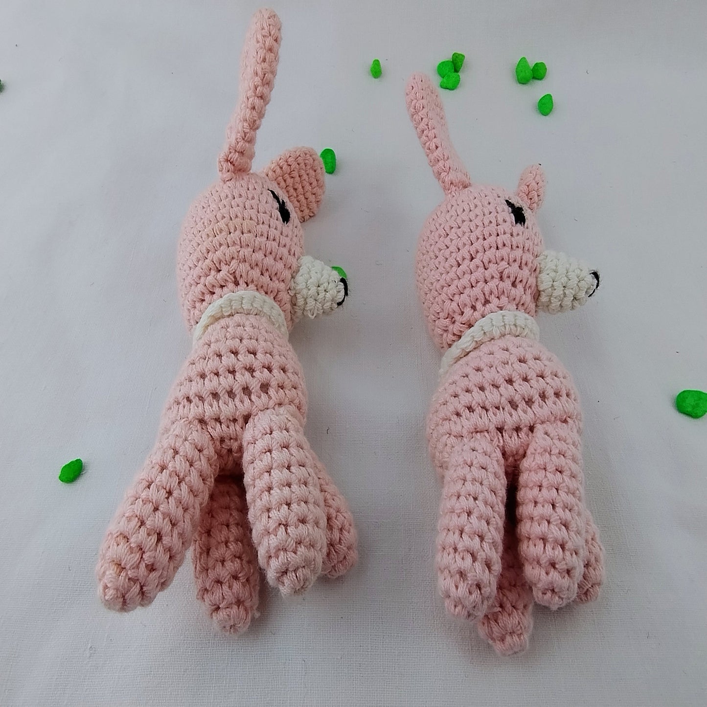 Handmade pink rabbit amigurumi crochet toy set plush artisan gift kids