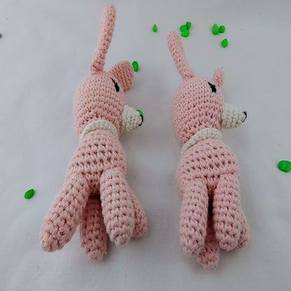 Handmade pink rabbit amigurumi crochet toy set plush artisan gift kids